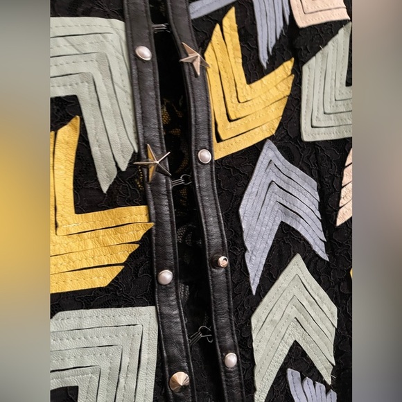 NWOT Caban Romantic Luxury Made in Italy Leather X mesh Coat - Picture 7 of 16